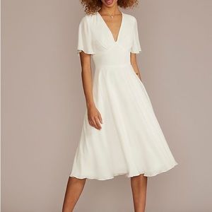 David’s Bridal chiffon midi / tea length wedding dress